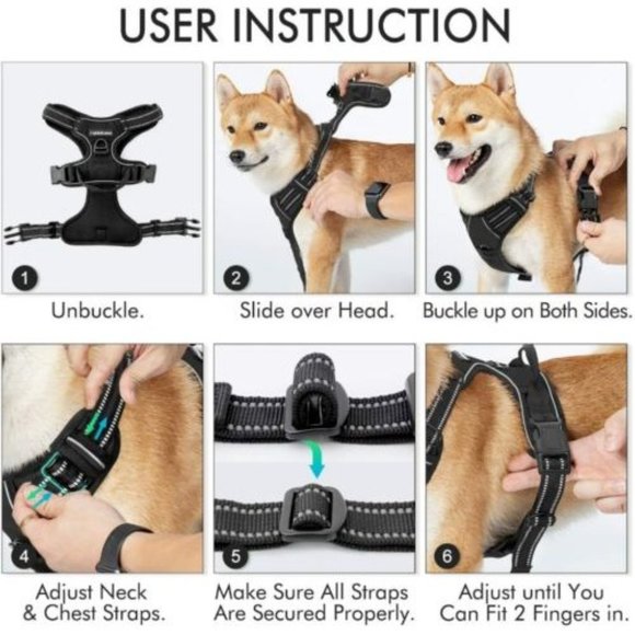 Rabbitgoo Dog Pet Harness Control Adjustable Size Large Black Handle Front Clip - Picture 2 of 10